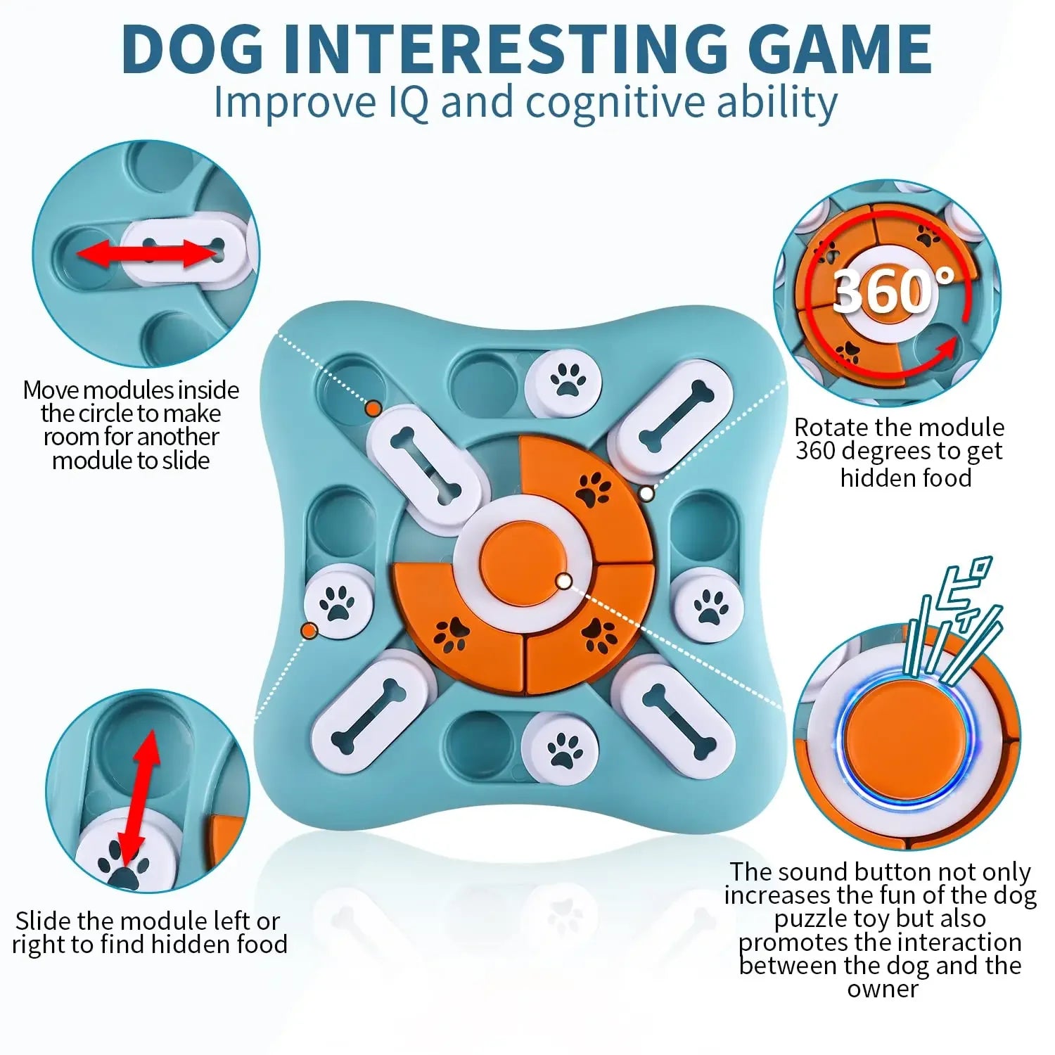 Jouet puzzle pour chien interactif avec compartiments coulissants pour croquettes par Famille Active
