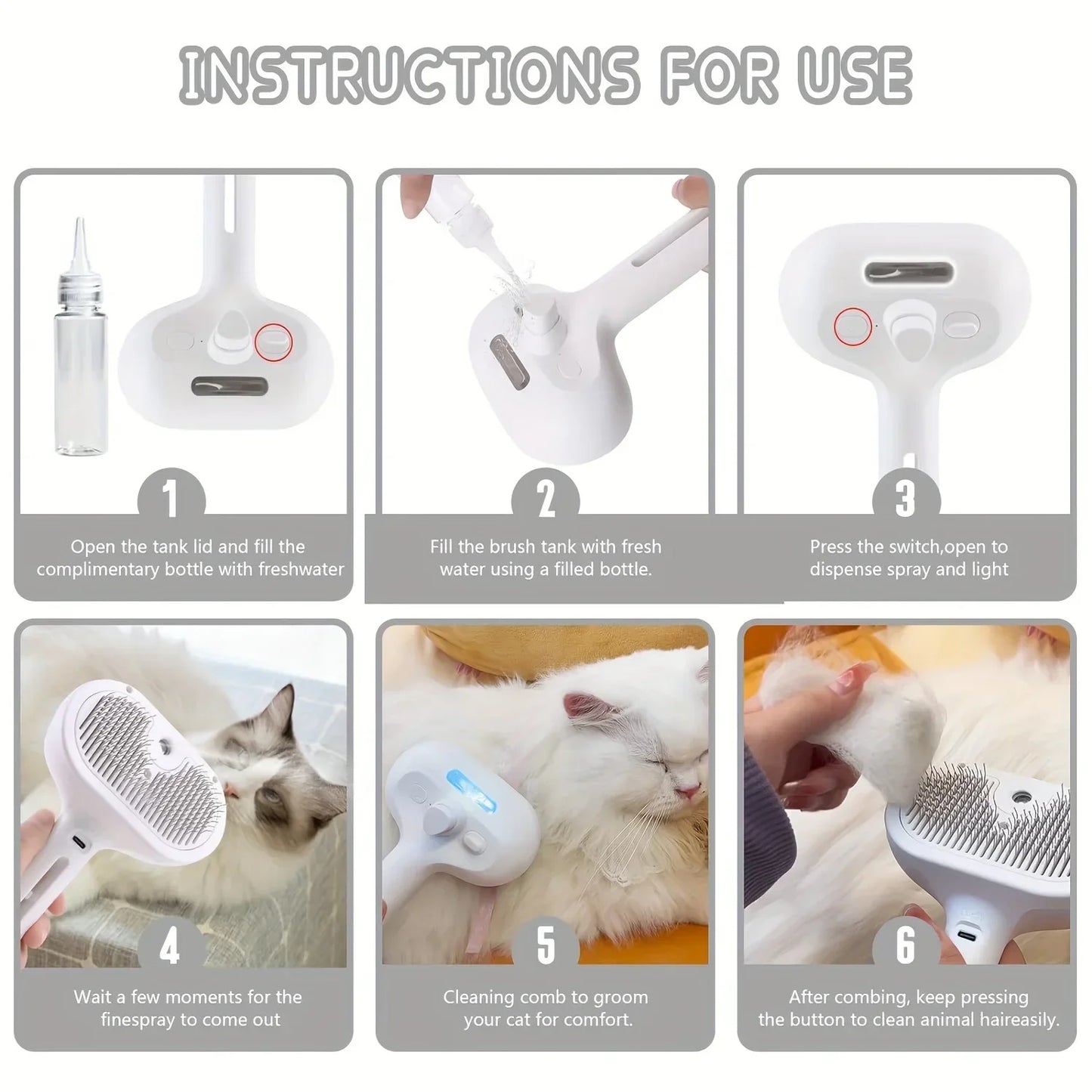 Brosse vapeur pour chat et chien libérant une brume douce pour le toilettage par Famille Active