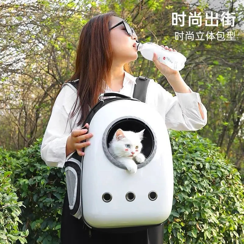 Sac à Dos Bulle pour Chat Transport Respirant - Famille Active  transparent avec un chat regardant par le hublot par Famille Active